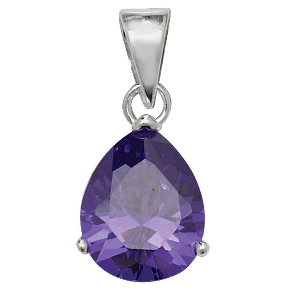 Silver Created Amethyst & CZ Pear Pendant Necklace - John Ross Jewellers