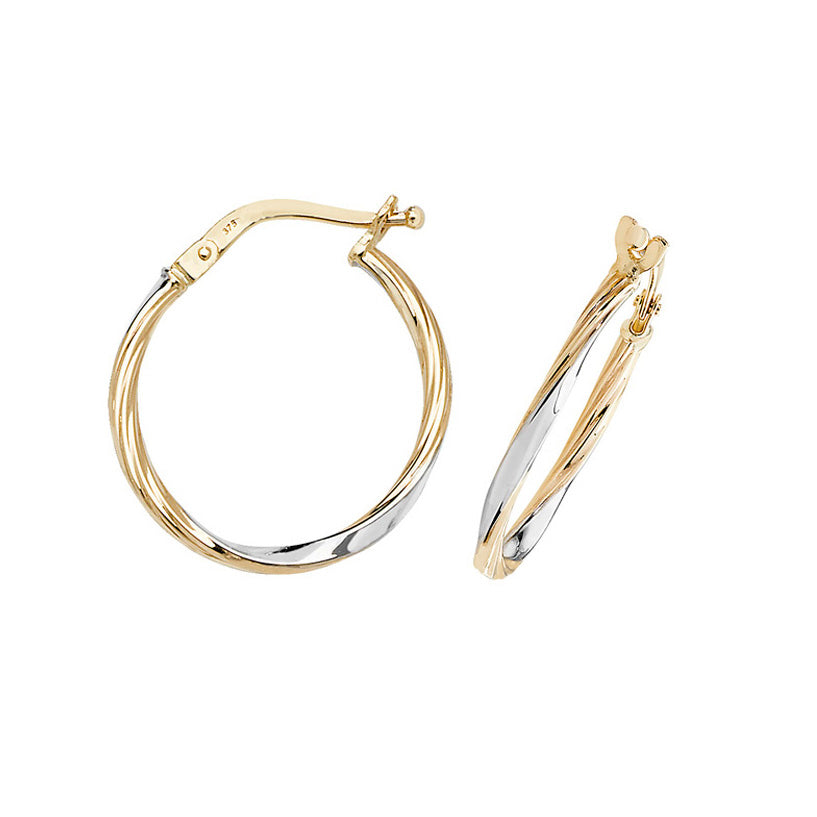 9ct Gold Two Tone Bamboo Hoop Earrings - John Ross Jewellers