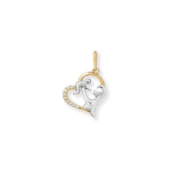 9ct Gold Mother & Baby CZ Heart Pendant - John Ross Jewellers