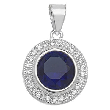 Silver Sapphire-Blue CZ Halo Necklace - John Ross Jewellers