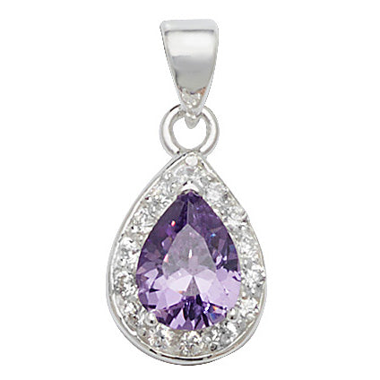 Silver Created Amethyst & CZ Pendant Necklace - John Ross Jewellers