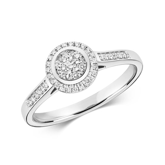 9ct White Gold Round Cluster Diamond Engagement Ring | 0.25ct | H I1 Non-Certified