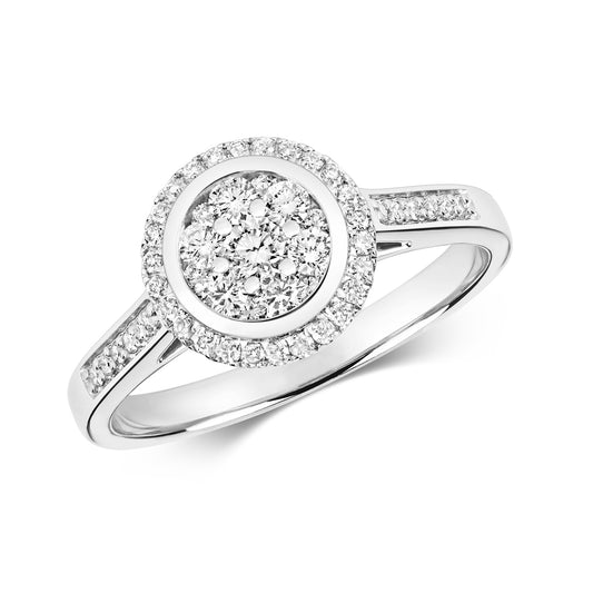 9ct White Gold Round Cluster Diamond Engagement Ring | 0.50ct | H I1 Non-Certified