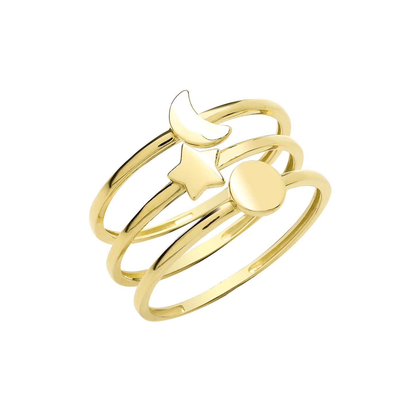 9ct Gold Sun Moon and Star Ring Set - John Ross Jewellers