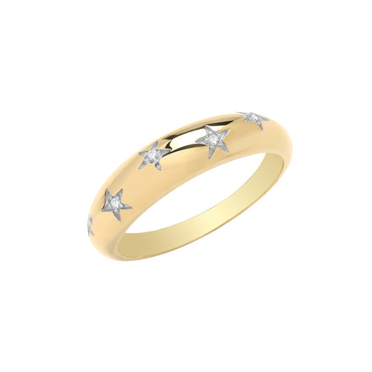 9ct Gold CZ Stars Domed Ring - John Ross Jewellers