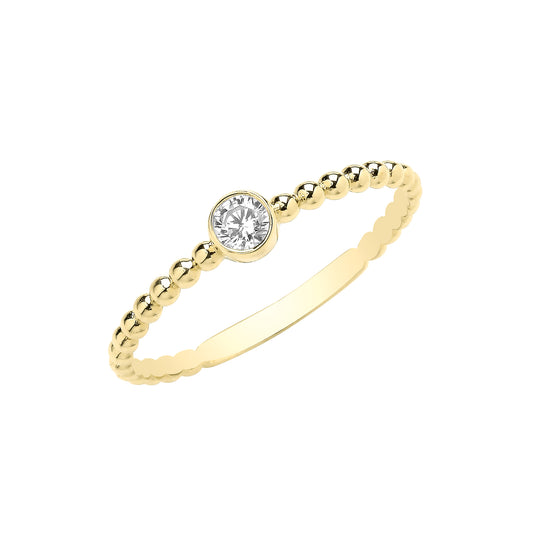 9ct Gold CZ Solitaire Bobble Ring - John Ross Jewellers
