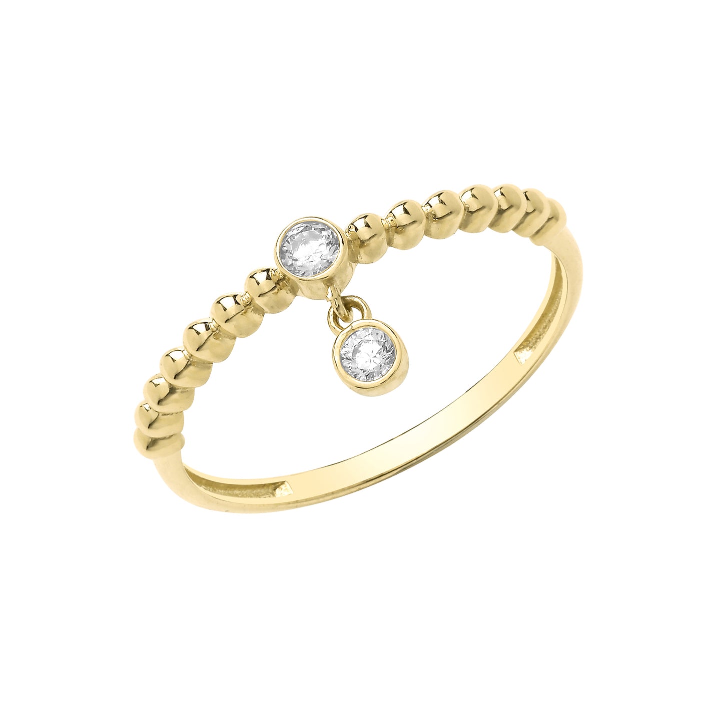 9ct Gold Bobble Ring with CZ Charm - John Ross Jewellers