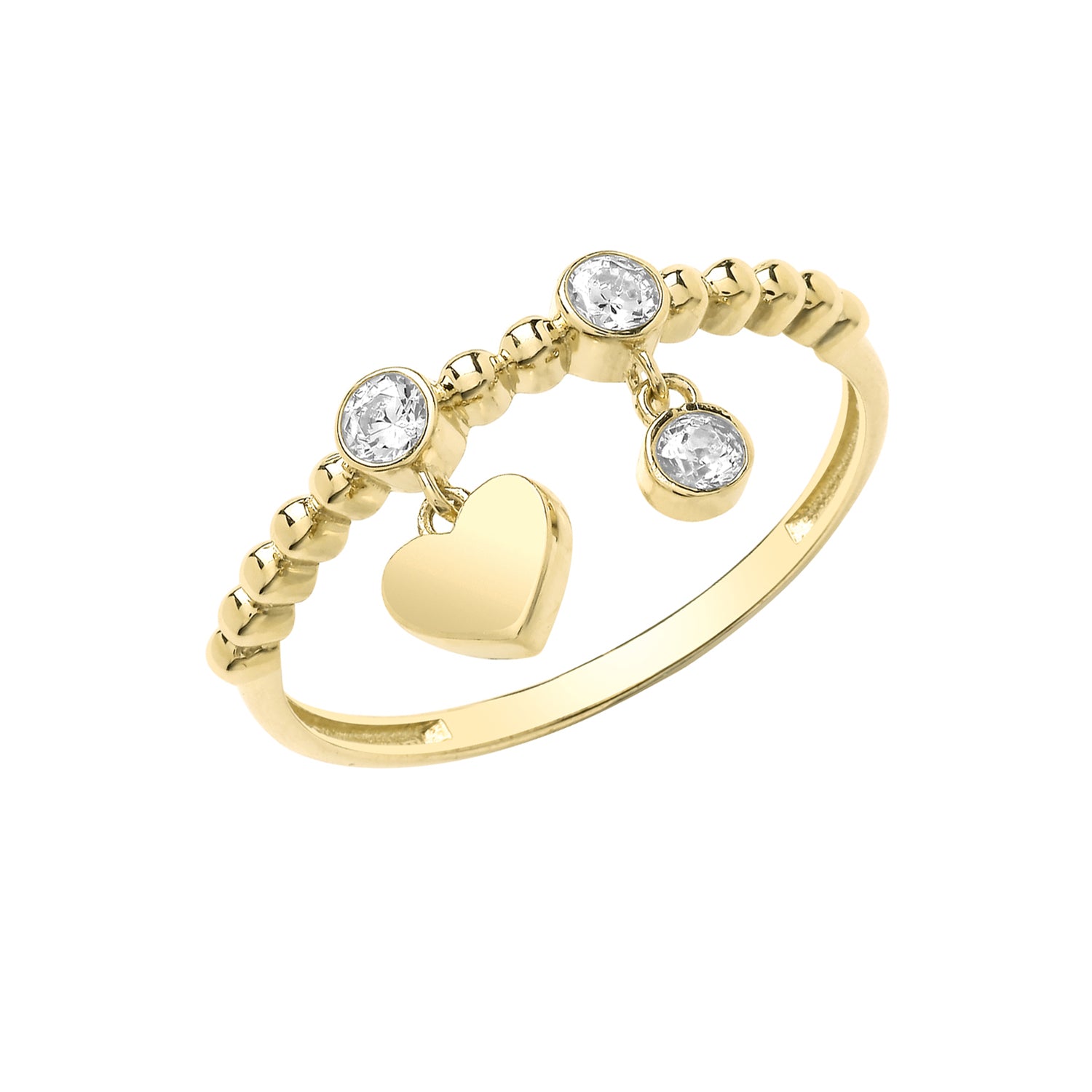 9ct Gold Bobble Ring with Heart & CZ Charms - John Ross Jewellers