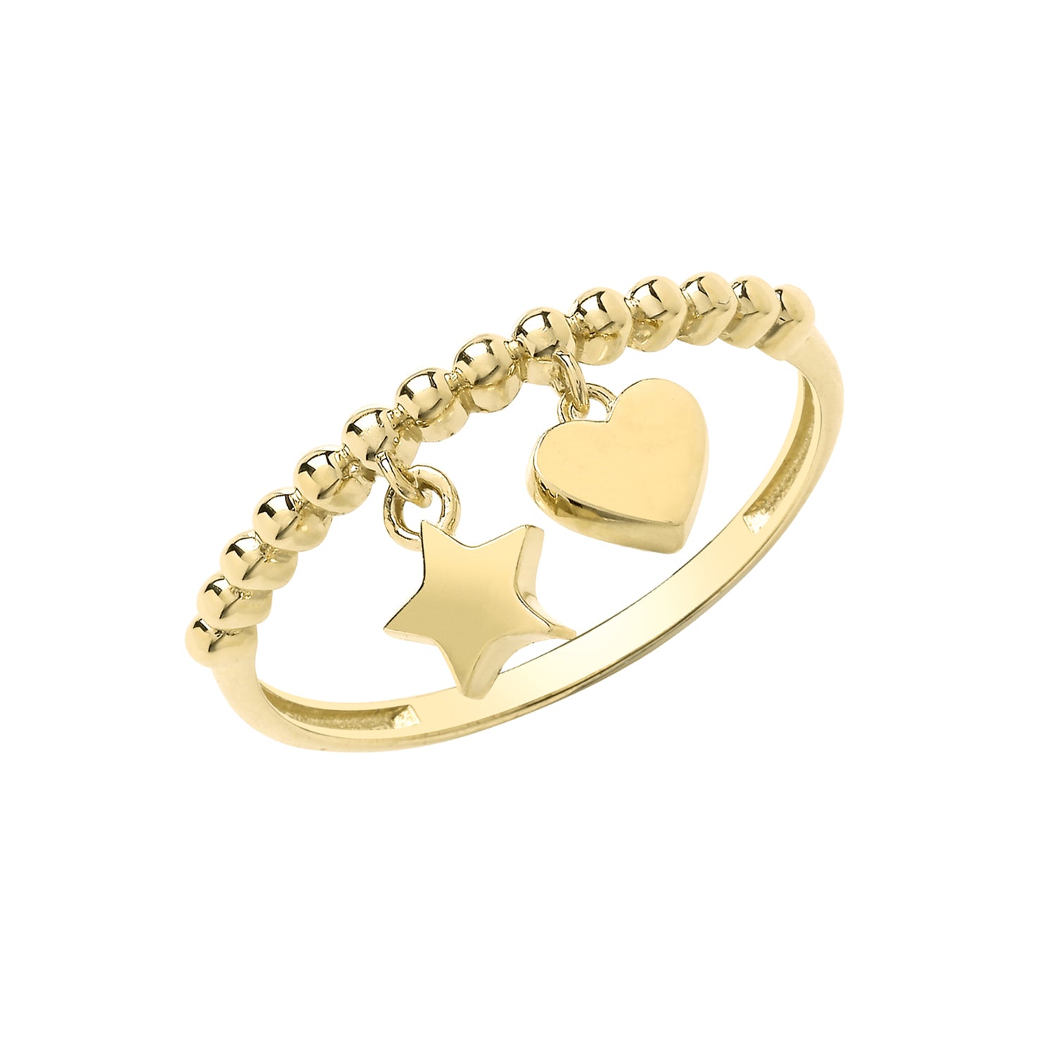 9ct Gold Bobble Ring with Heart & Star Charms - John Ross Jewellers