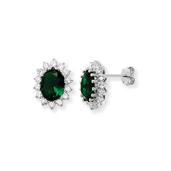 Silver Green & CZ Oval Cluster Earrings - John Ross Jewellers