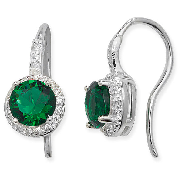 Silver Green & CZ Round Cluster Drop Earrings - John Ross Jewellers