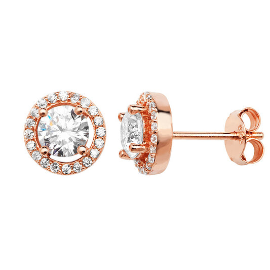 Rose CZ Halo Stud Earrings - John Ross Jewellers