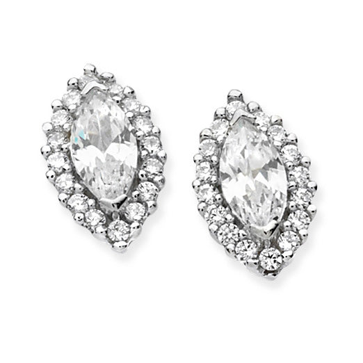 Silver CZ Marquis Halo Stud Earrings 925 silver set with CZs. Butterfly backs. Size: H 12mm x W 7mm