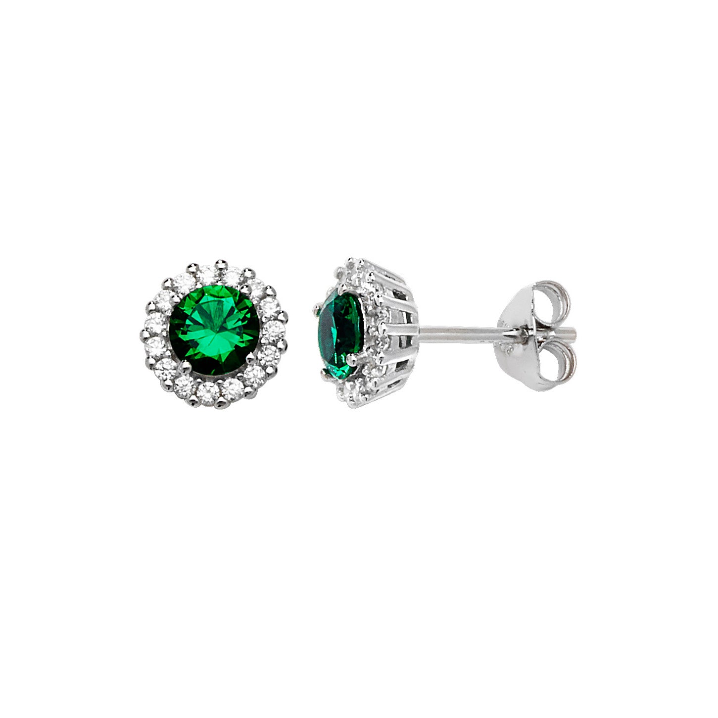 Silver Green & CZ Round Cluster Earrings - John Ross Jewellers