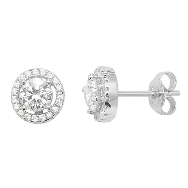 Silver CZ Halo Stud Earrings - John Ross Jewellers