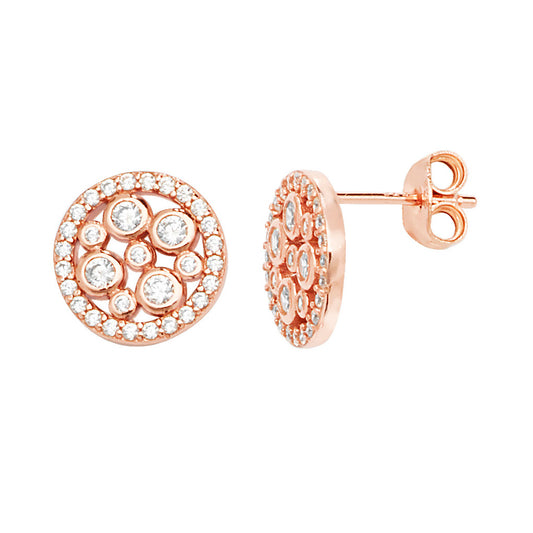 Rose CZ Round Stud Earrings - John Ross Jewellers
