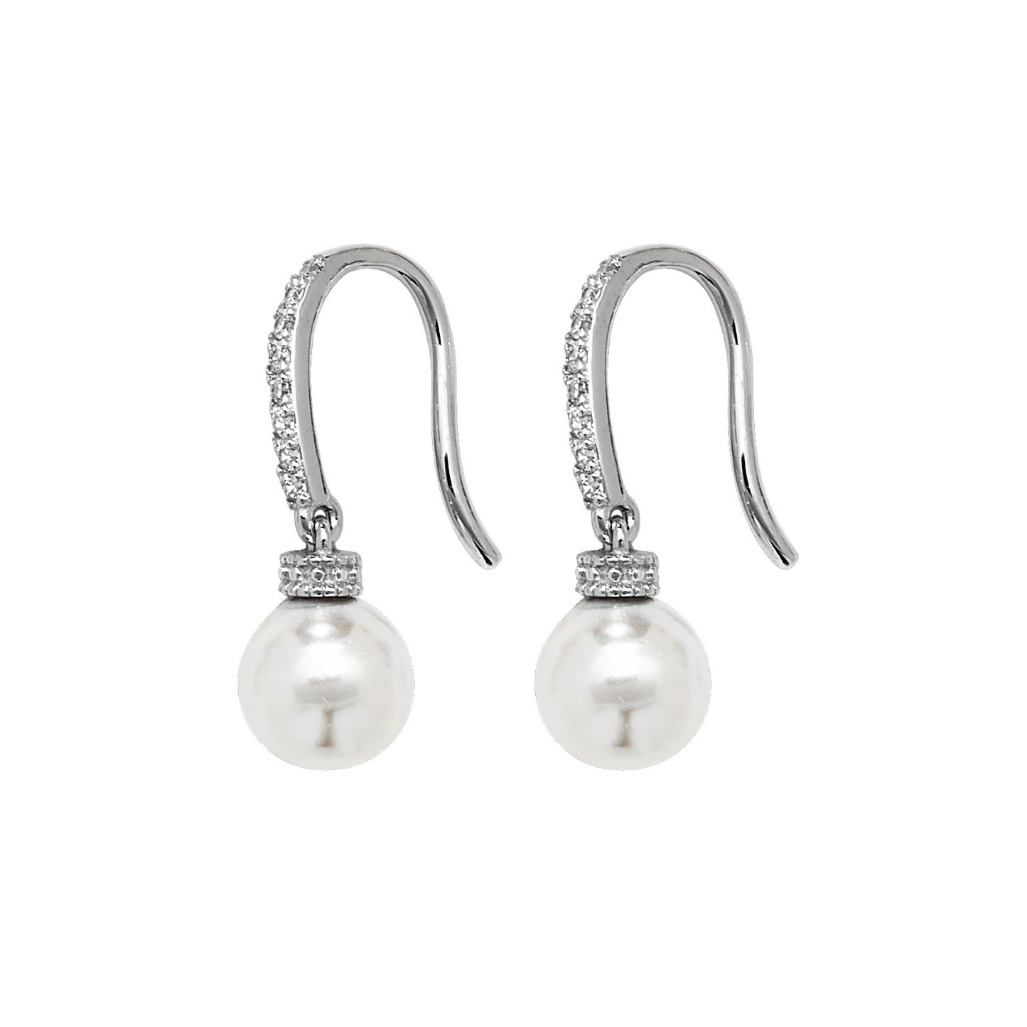 Silver CZ & Simulated Pearl Hook Drop Earrings - John Ross Jewellers
