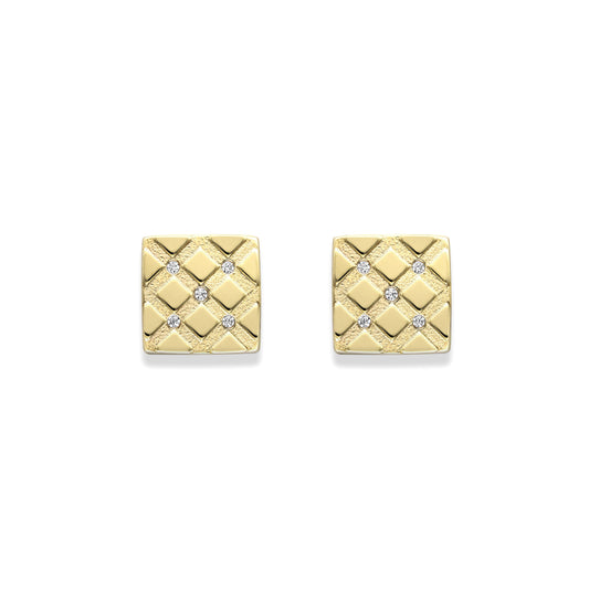9ct Gold CZ Matelassé Square Stud Earrings | 8mm - John Ross Jewellers
