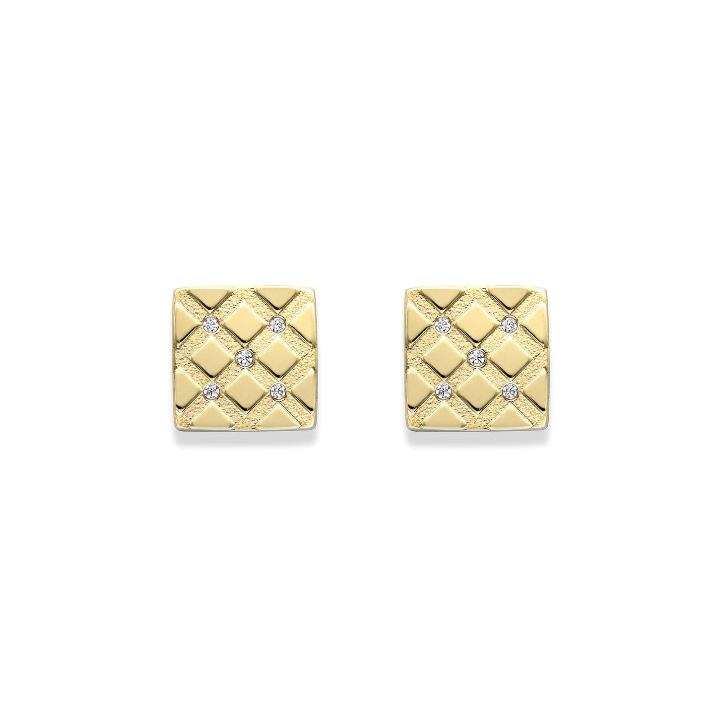 9ct Gold CZ Matelassé Square Stud Earrings | 8mm - John Ross Jewellers