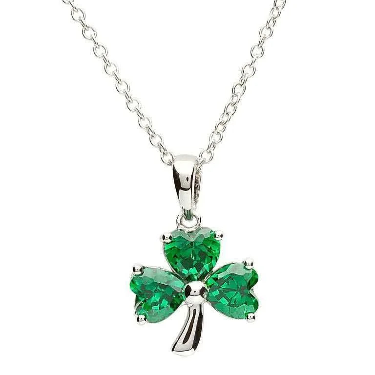 Silver Green CZ Shamrock Necklace - John Ross Jewellers