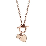 Rose Silver Double Heart Disc T-Bar Necklace - John Ross Jewellers