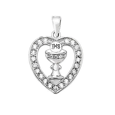 Kids Silver Heart-shaped CZ Communion Necklace - John Ross Jewellers