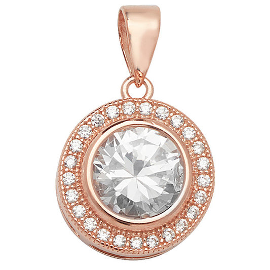 Rose Silver CZ Halo Pendant Necklace - John Ross Jewellers