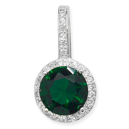 Silver Green & CZ Halo Pendant Necklace - John Ross Jewellers