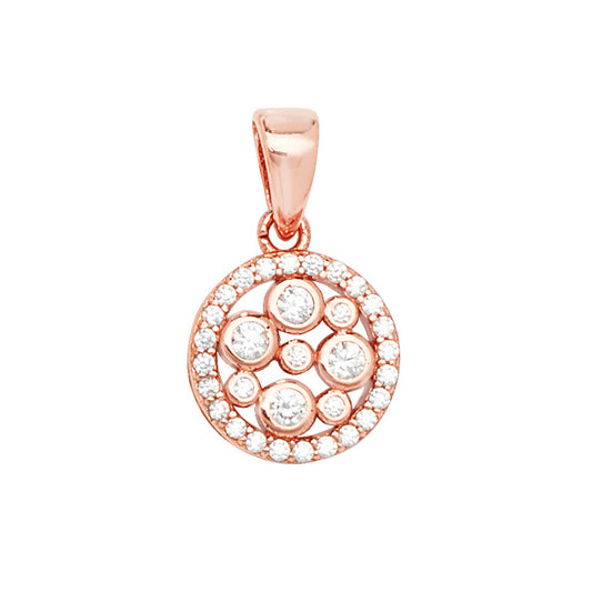 Rose Silver CZ Halo Pendant Necklace - John Ross Jewellers
