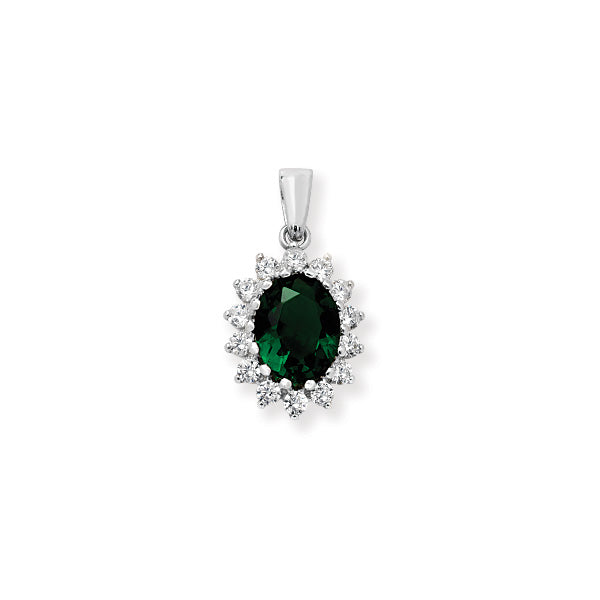 Silver Green & CZ Cluster Pendant Necklace - John Ross Jewellers