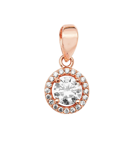 Rose Silver CZ Halo Pendant Necklace - John Ross Jewellers
