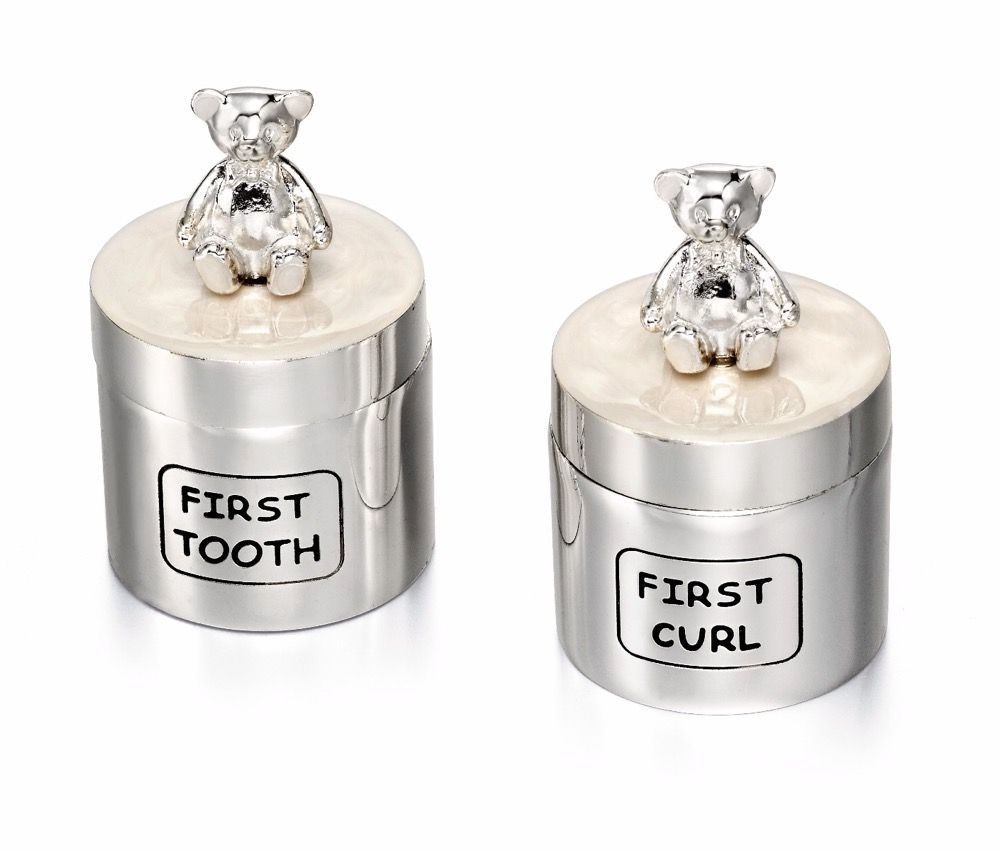Teddy Bear First Tooth & Curl Keepsake Boxes - D for Diamond - John Ross Jewellers