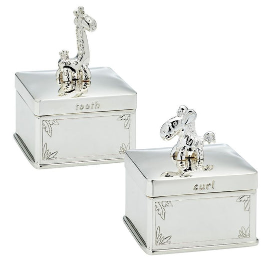 Giraffe & Zebra First Tooth & Curl Keepsake Boxes - D for Diamond - John Ross Jewellers